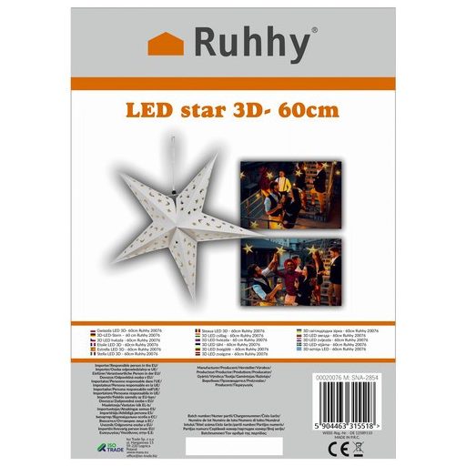 3D LED csillag - 60 cm Ruhhy 20076