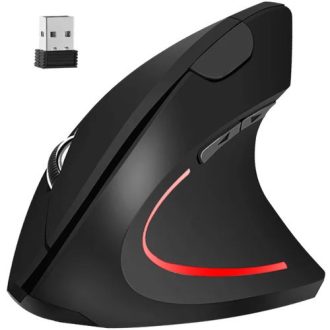  Vezeték nélküli függőleges egér - Ergonómikus design - Optikai szenzor - 6 gomb - USB vevőegység - Fekete