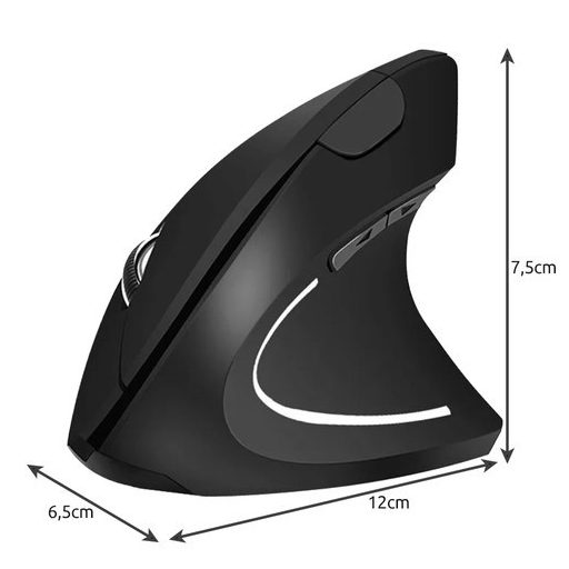 Vezeték nélküli függőleges egér - Ergonómikus design - Optikai szenzor - 6 gomb - USB vevőegység - Fekete