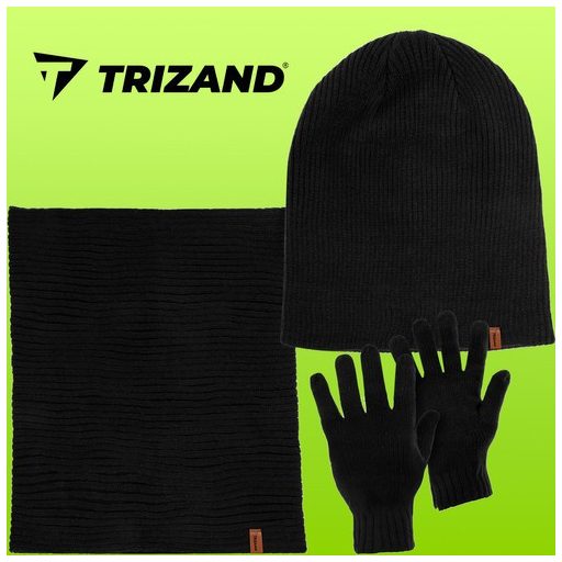 Téli szett, 3 darabos. Trizand 22100. Karácsonyi ajándék, téli kiegészítők, sál, sapka, kesztyű, stílusos megjelenés.