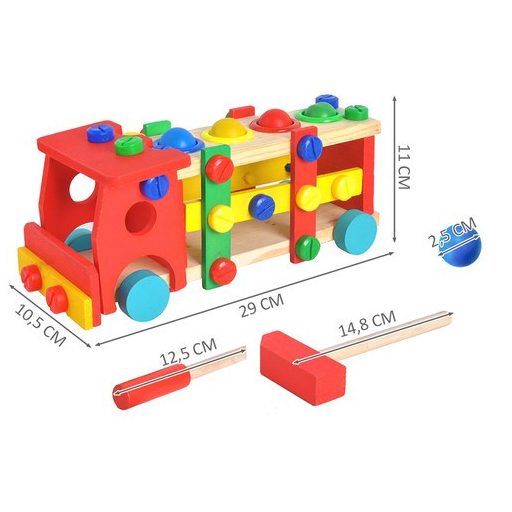 Fa játékos teherautó 22372, oktató játék, gyermek jármű, fa jármű, tanulós teherautó