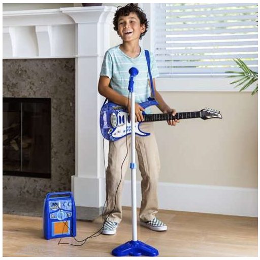 Elektromos gitár mikrofonnal és égkék erősítővel 22409
