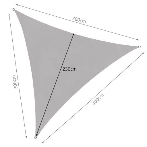 Árnyékoló vitorla 3x3x3m szürke Gardlov 23147, kerti napvitorla, teraszvitorla, árnyékoló vitorla szürke színben