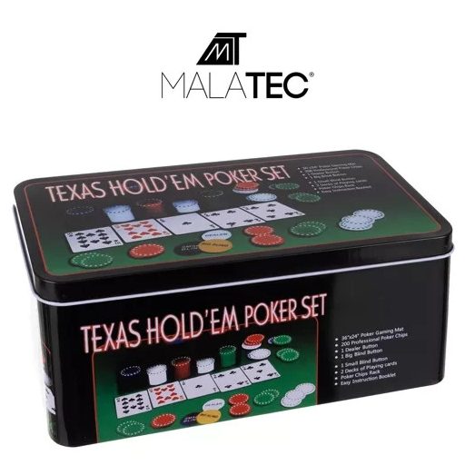 Póker készlet TEXAS 23539 - lapok, zsetonok, dealer gomb - póker játék otthonra, bulikhoz, ajándékba