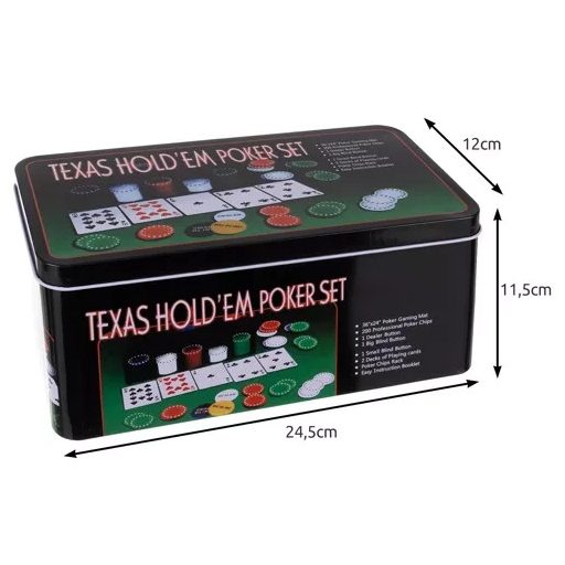 Póker készlet TEXAS 23539 - lapok, zsetonok, dealer gomb - póker játék otthonra, bulikhoz, ajándékba