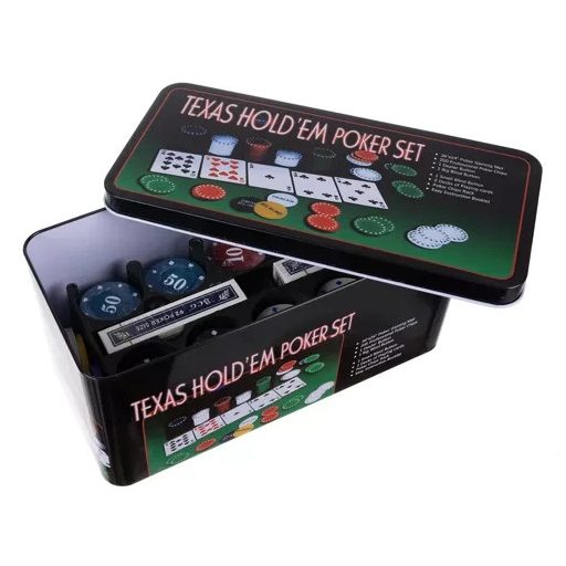 Póker készlet TEXAS 23539 - lapok, zsetonok, dealer gomb - póker játék otthonra, bulikhoz, ajándékba