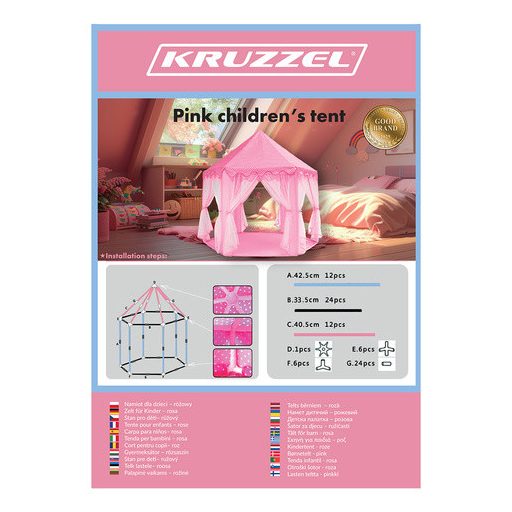 Gyermek sátor rózsaszín Kruzzel 23869, játéksátor, gyerek sátor, gyermek játék, kemping sátor, gyermek szoba felszerelés